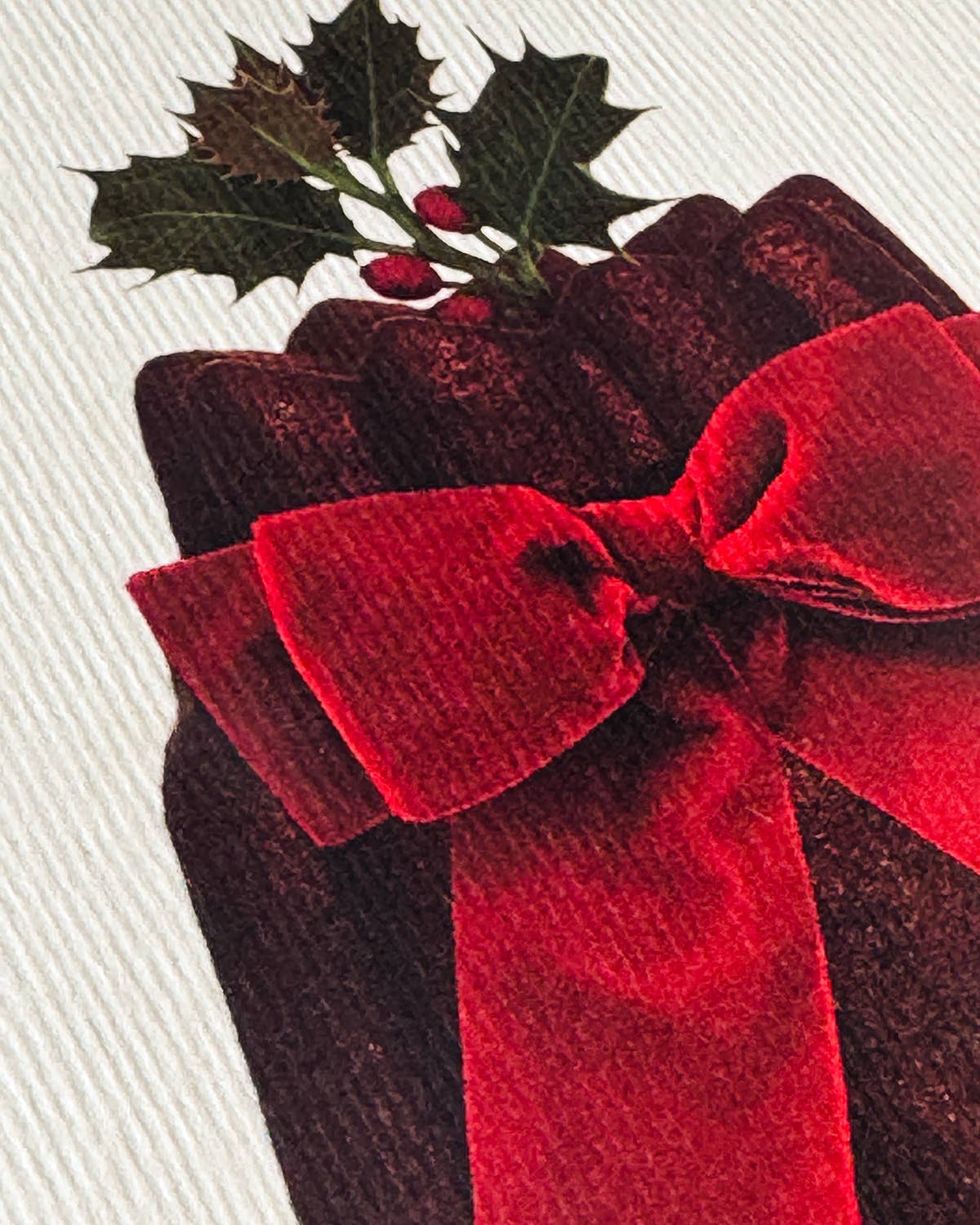 Greeting Card - Christmas Plum Pudding Red Velvet Bow
