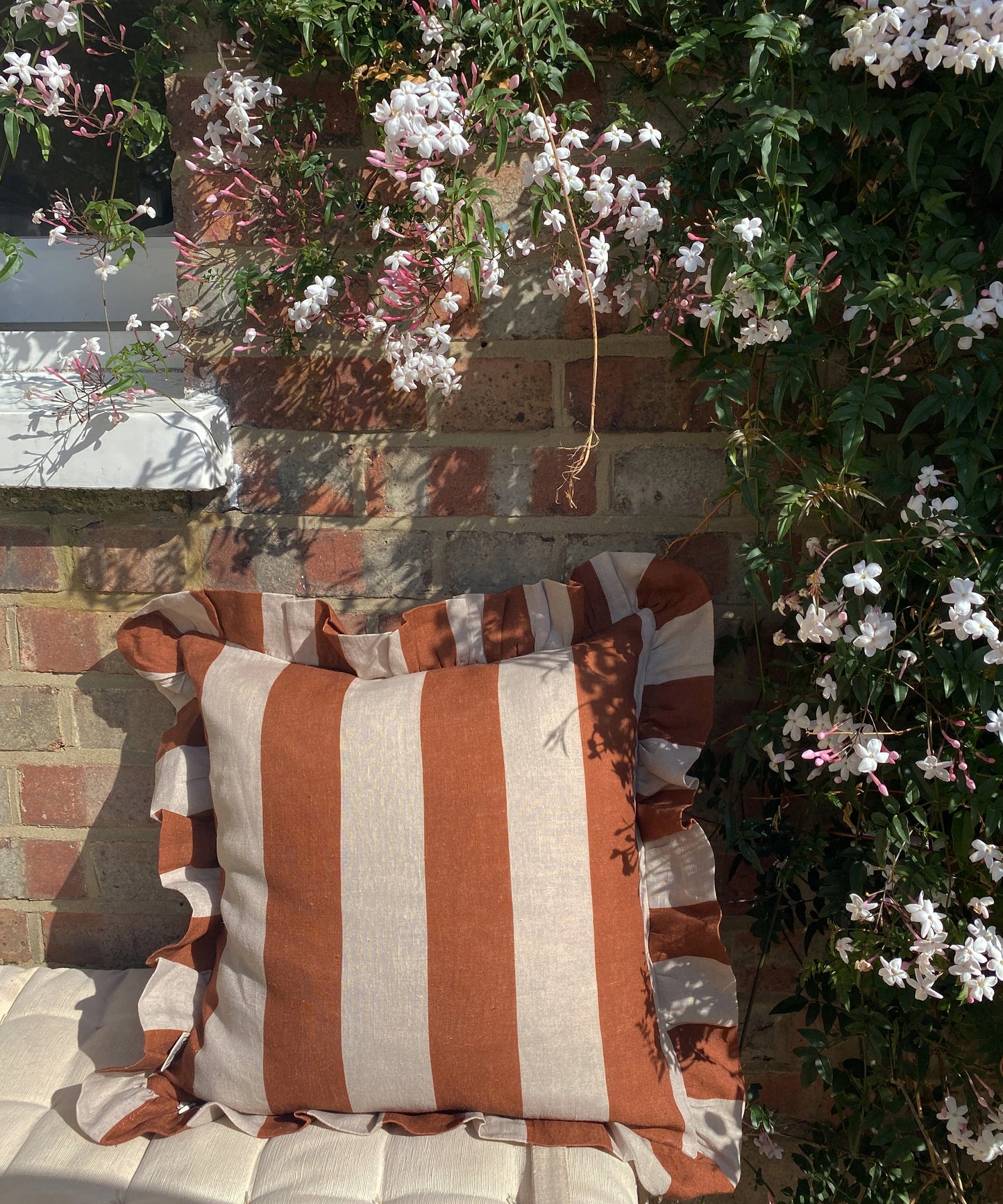 Ruffle Cushion - Cinnamon & Oyster