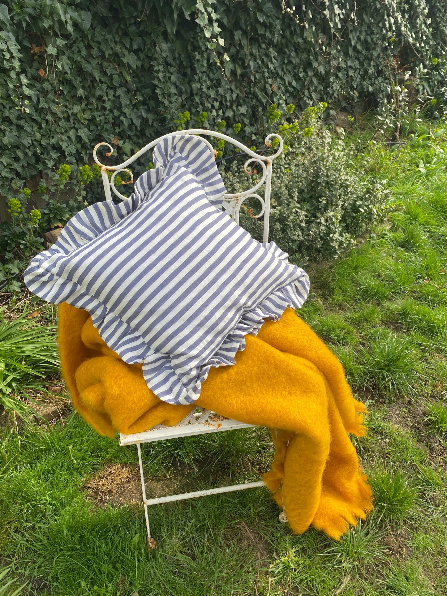 Ruffle Cushion - Folkstone Blue & Ivory