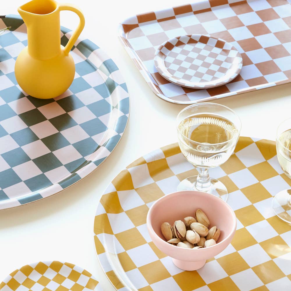 Caramel & Lavender - Checkered Rectangular Serving Tray