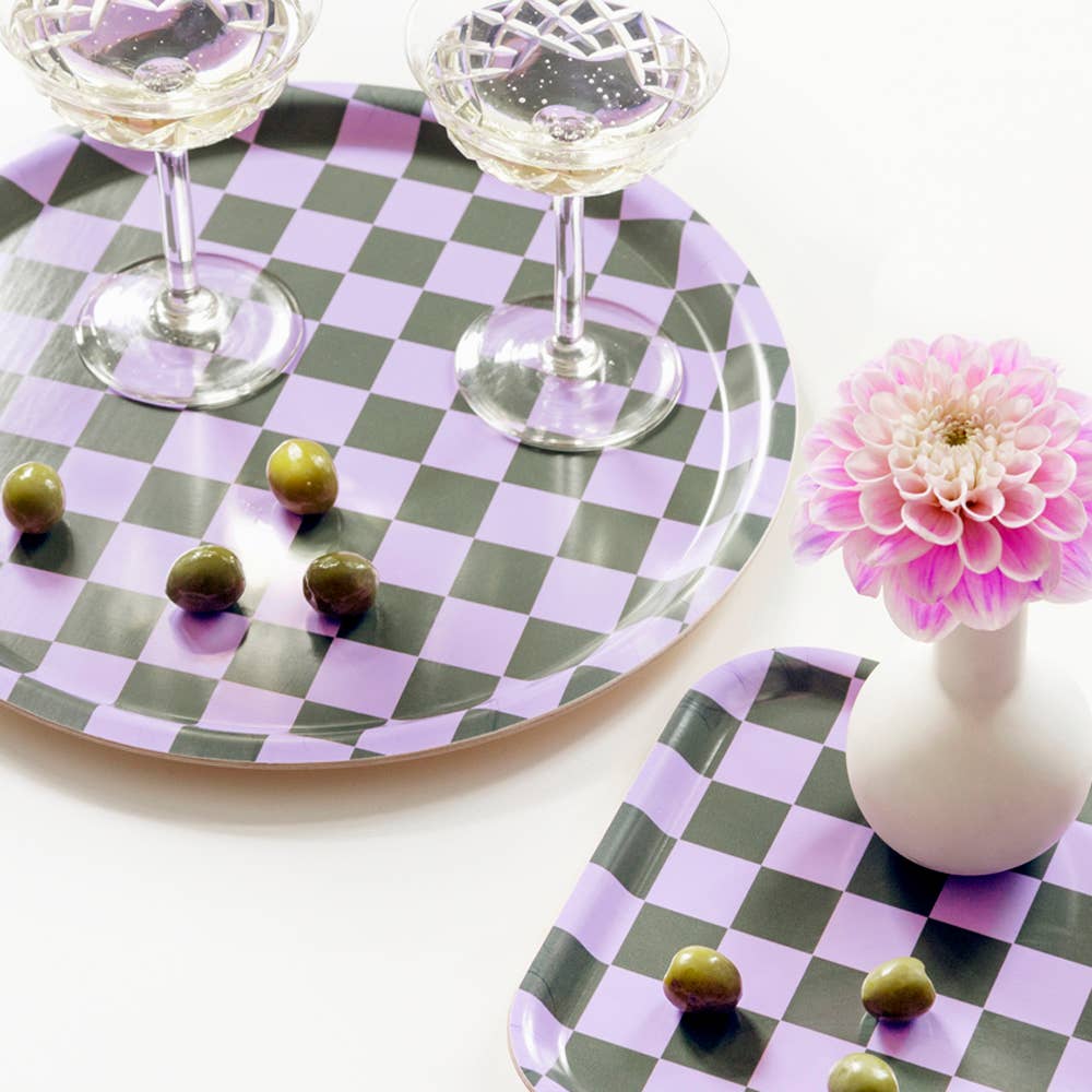 Olive & Lavender - Checkered rectangle serving tray