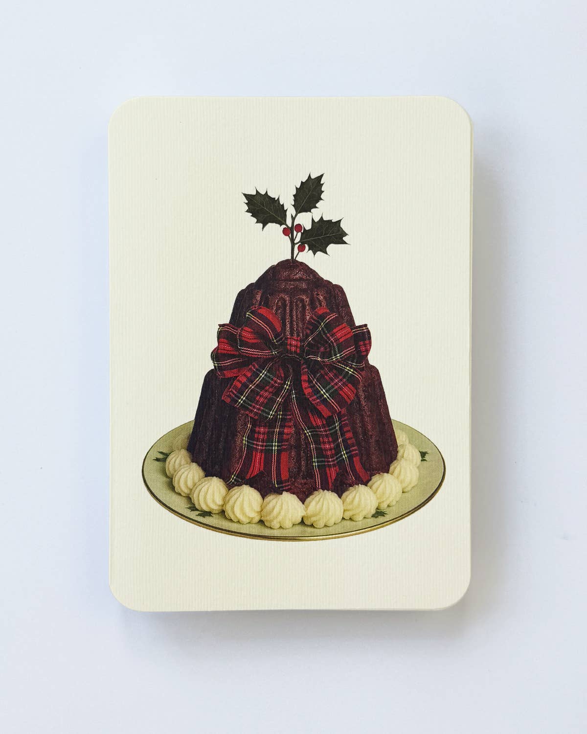 Greeting Card - Christmas Plum Pudding Red Tartan Bow