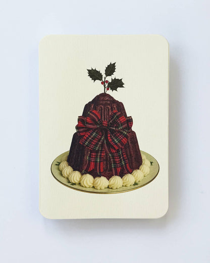 Greeting Card - Christmas Plum Pudding Red Tartan Bow