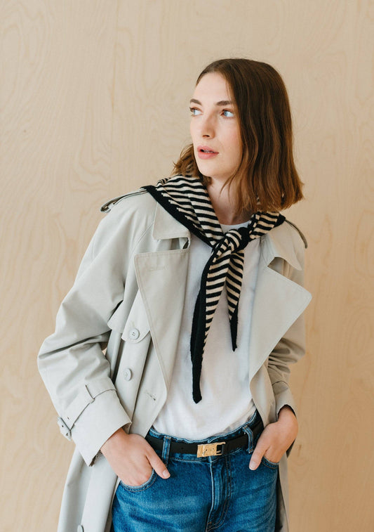 Merino Triangle Scarf - Black Stripe