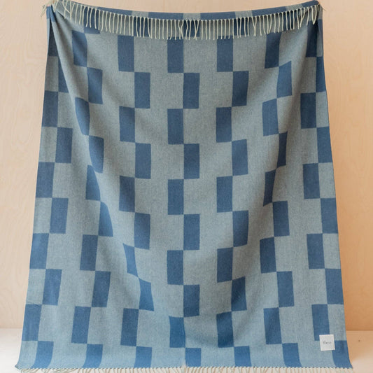 Lambswool Blanket - Blue Checker