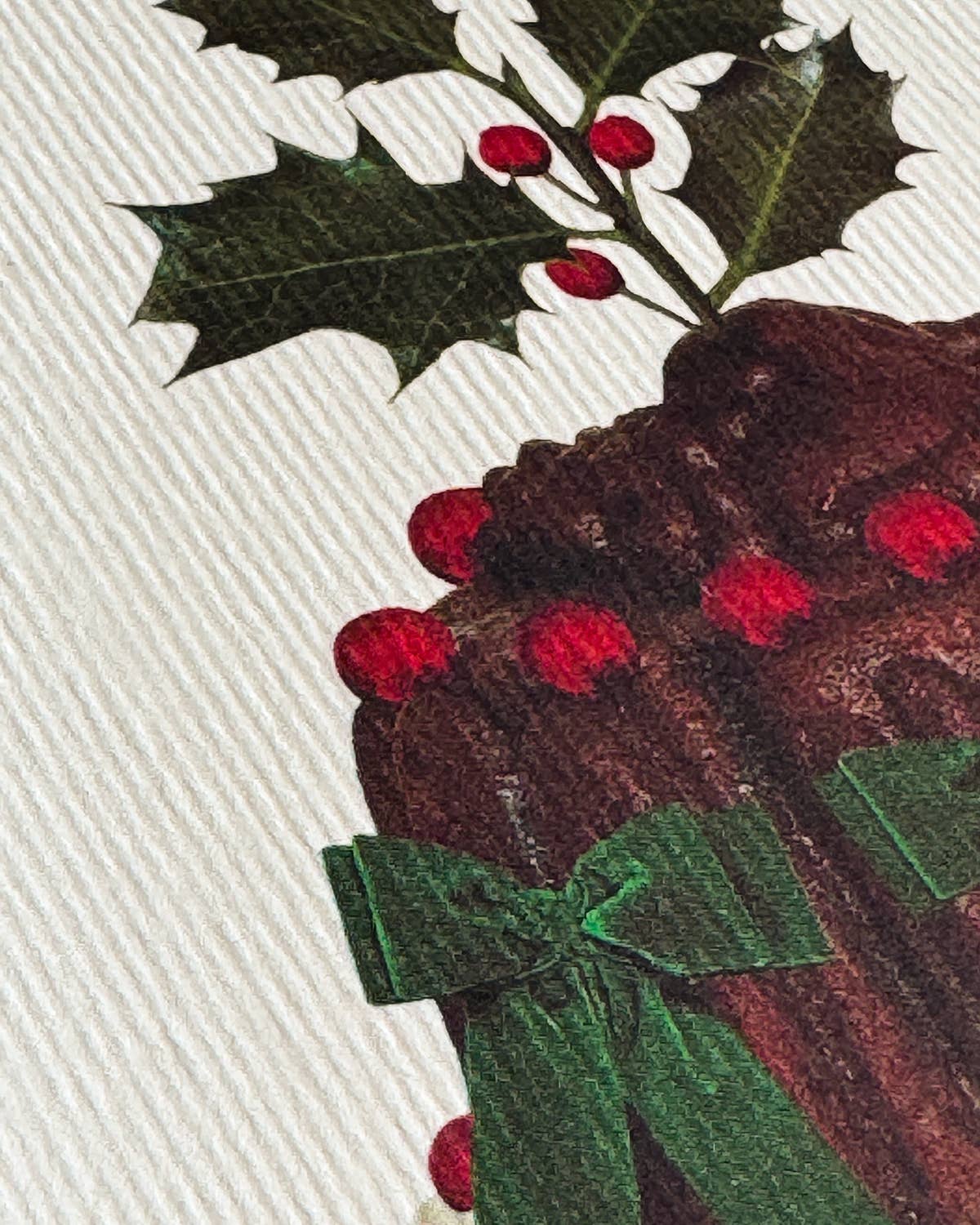 Greeting Card - Christmas Plum Pudding Green Bows
