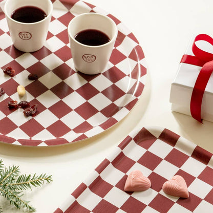 Burgundy & Cream - Checkered Serving Tray