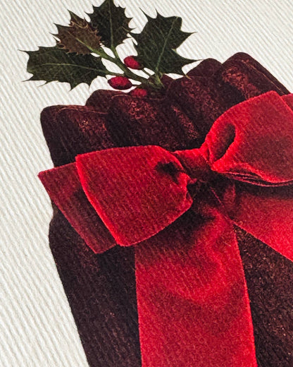 Greeting Card - Christmas Plum Pudding Red Velvet Bow