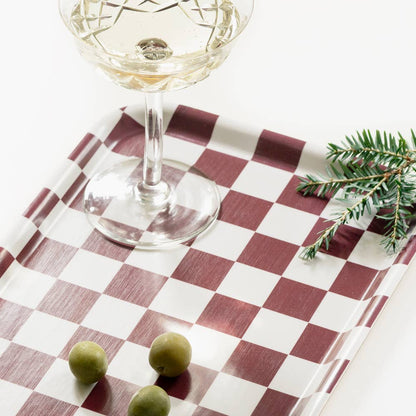 Burgundy & Cream - Checkered Serving Tray