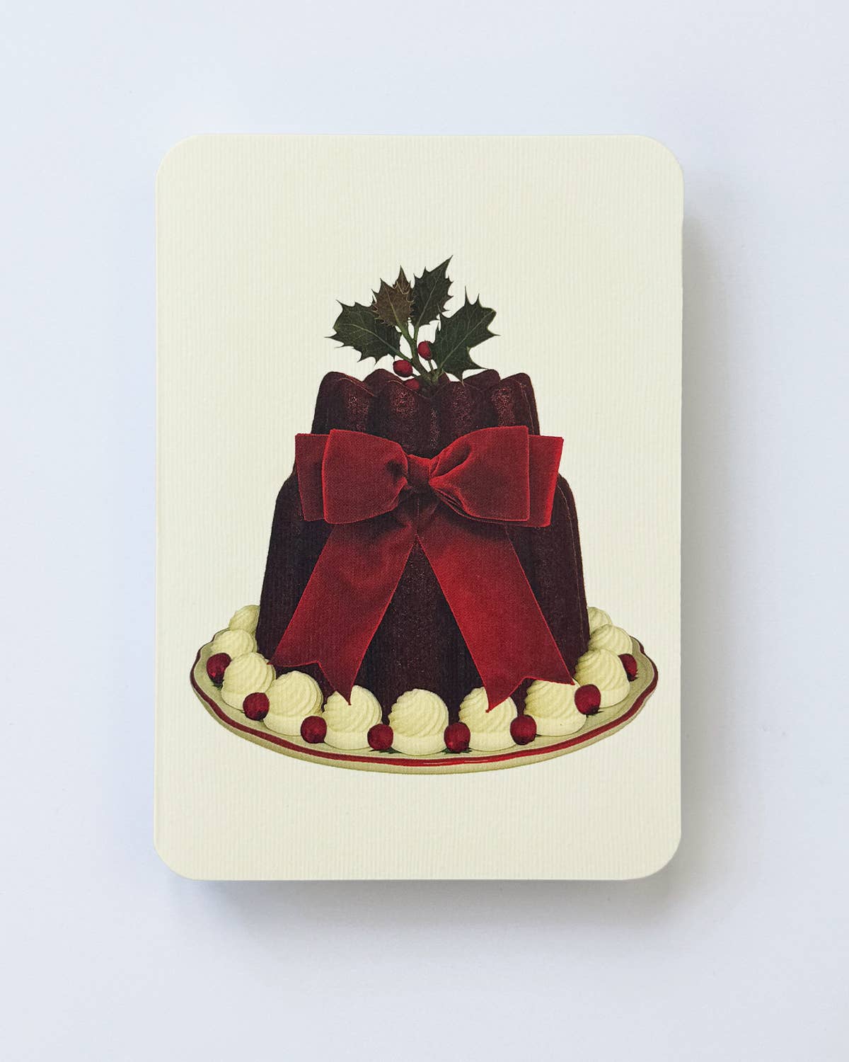 Greeting Card - Christmas Plum Pudding Red Velvet Bow
