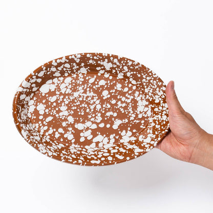 Oval Enamel serving Plate - Brick and White Splatter