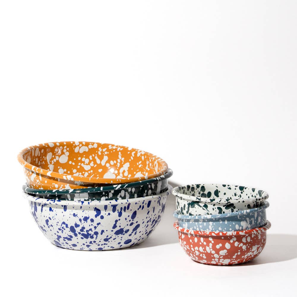 Large Enamel serving Bowl - Yellow and White Splatter