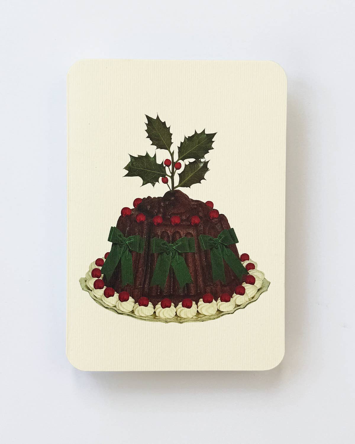 Greeting Card - Christmas Plum Pudding Green Bows