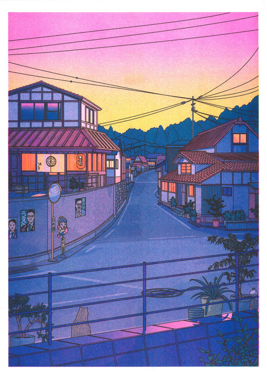 A3 Risograph print  - Nowhere in Japan by Liam Cobb