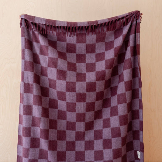 TBCo - Recycled Wool Blanket in Burgundy & Lilac Checkerboard - DOR & TAN