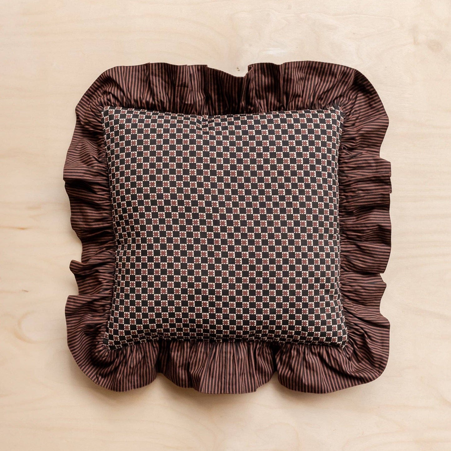 Cotton Cushion Cover - Brown Celestial & Stripe