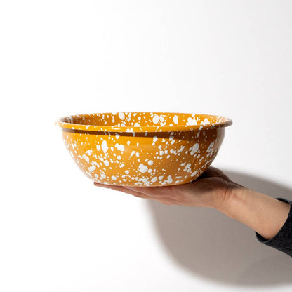 Large Enamel serving Bowl - Yellow and White Splatter