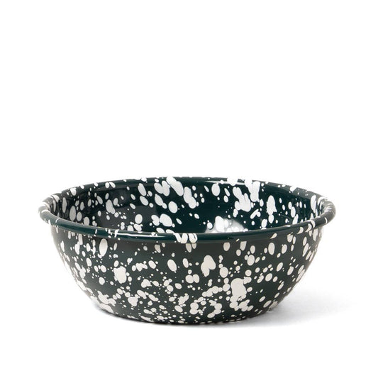 Large Enamel serving Bowl - Dark Green and White Splatter