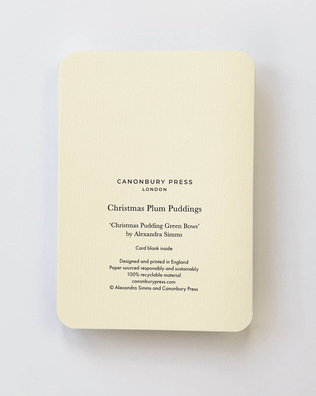Greeting Card - Christmas Plum Pudding Green Bows