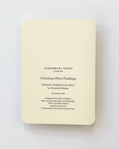 Greeting Card - Christmas Plum Pudding Green Bows
