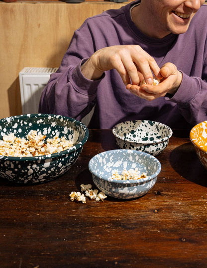 Large Enamel serving Bowl - Dark Green and White Splatter