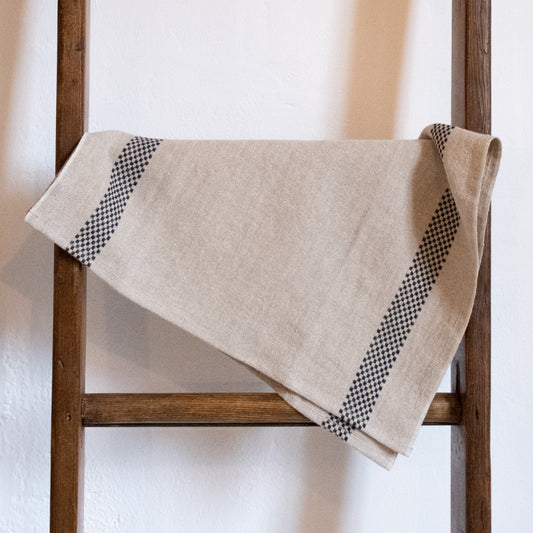 Linen Tea Towel - Chequered Natural & Noir