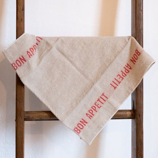 Linen Tea Towel - Bon Appetite Natural & Rouge