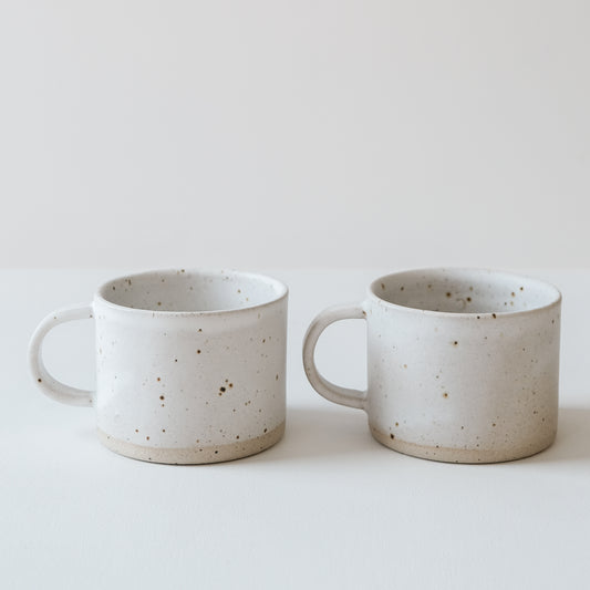 Matte White & Speckled Short Mugs - Set of 2 SECONDS