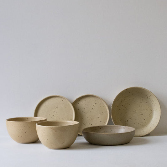Set of Everyday Dinnerware Spelt & Speckle - Set of 6 SECONDS - DOR & TAN