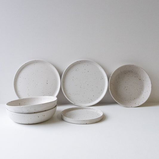 Everyday Dinnerware Matte White & Speckle - Set of 6 SECONDS - DOR & TAN
