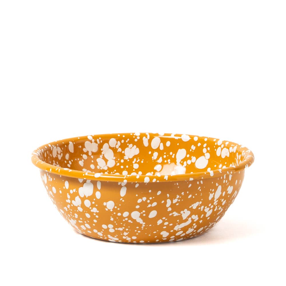 Large Enamel serving Bowl - Yellow and White Splatter