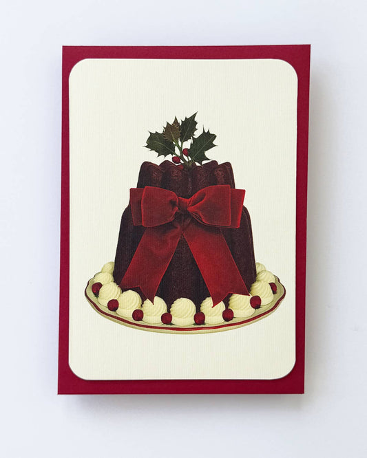 Greeting Card - Christmas Plum Pudding Red Velvet Bow