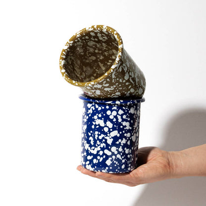 Enamel Utensil Pot - Blue and White Splatter