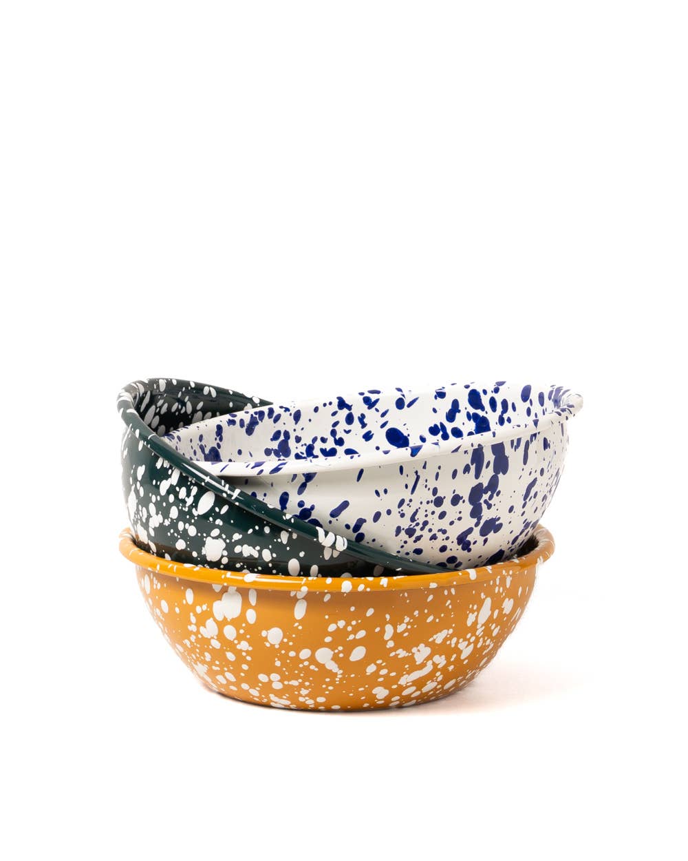 Large Enamel serving Bowl - Yellow and White Splatter