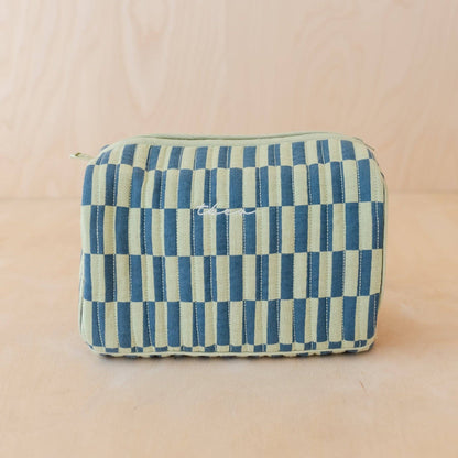 Cotton Wash Bag - Green Checkerboard