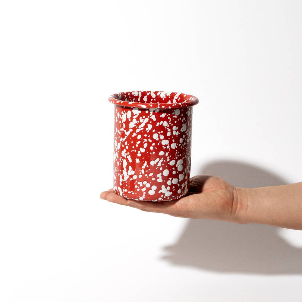 Enamel Utensil Pot - Red and White Splatter
