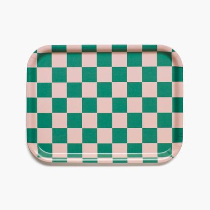 Peach & Grass Green - Checkered Rectangular Serving Tray