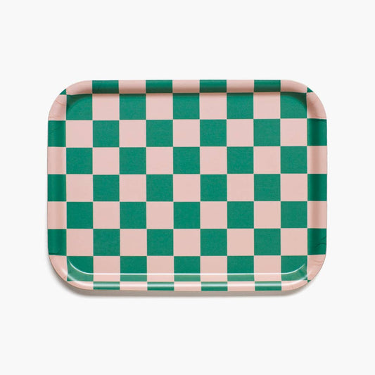Peach & Grass Green - Checkered Rectangular Serving Tray