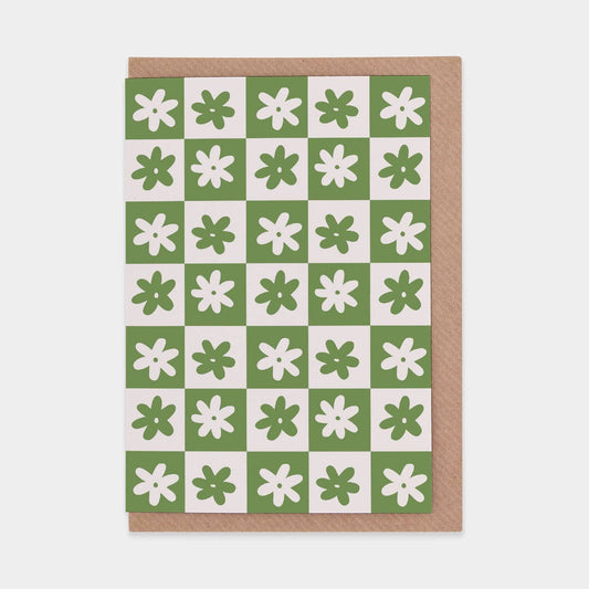 Card - Floral green checkered