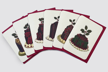 Set of 6 Greeting Cards - Christmas Plum Puddings Mixed