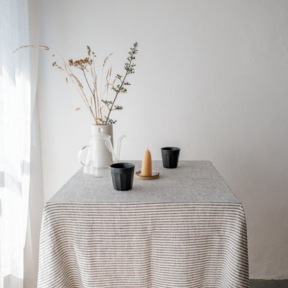 Square Linen Tablecloth - Thin Black Stripes