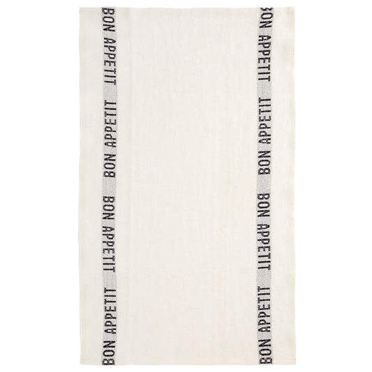 Linen Tea Towel - Bon Appetite White