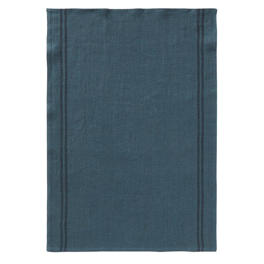 Linen Tea Towel - Phthalo Blue & Stripe
